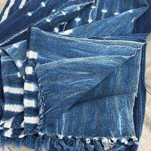 Vintage African Indigo Denim Shibori Mudcloth 58” L x 43” W Textile | No. 104